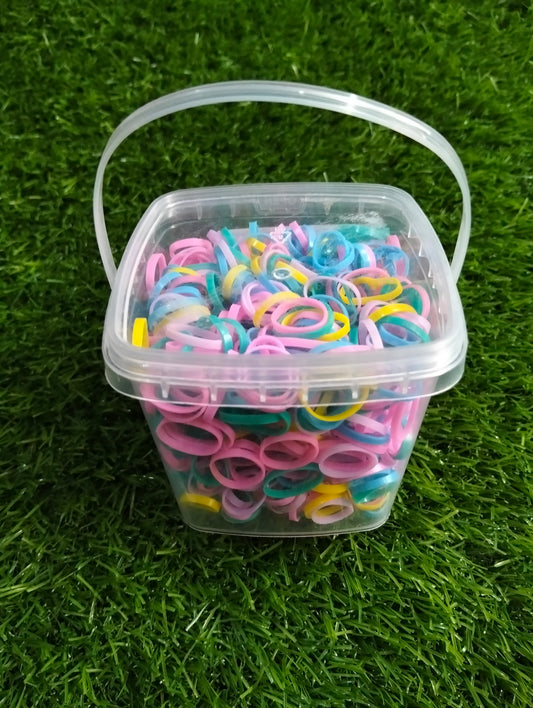 Bucket of Multicolor Elastic Hair Bands