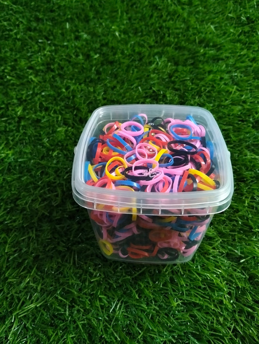 Bucket of Multicolor Elastic Hair Bands